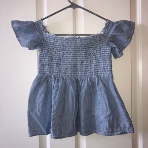 Blur&white stripe off-the-shoulder top